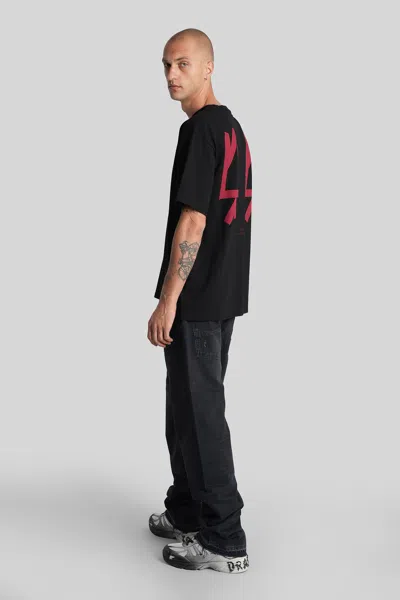 44 Label Group Black Crewneck T-shirt With Logo On The Front And Maxi Logo On The Rear In Cotton Man In Black