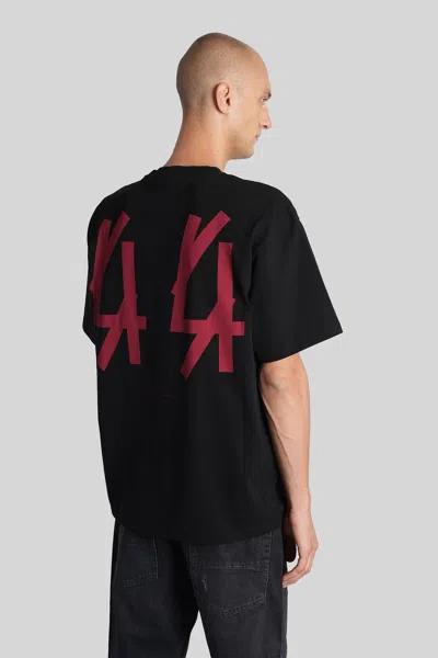 44 Label Group Black Crewneck T-shirt With Logo On The Front And Maxi Logo On The Rear In Cotton Man In Black