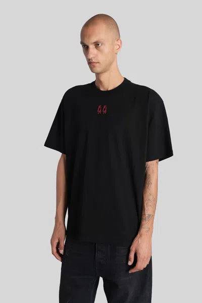 44 Label Group Black Crewneck T-shirt With Logo On The Front And Maxi Logo On The Rear In Cotton Man In Black