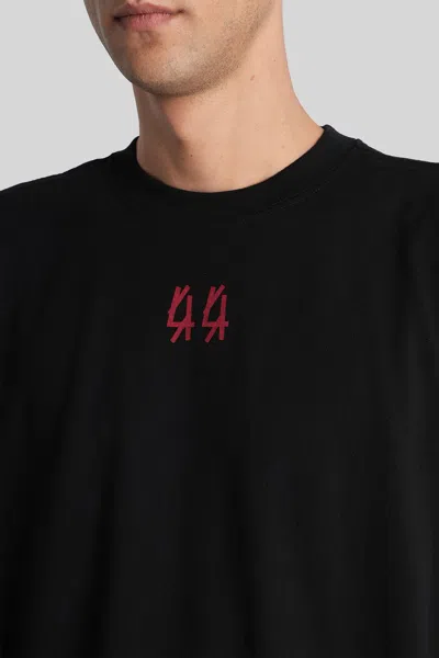 44 Label Group Black Crewneck T-shirt With Logo On The Front And Maxi Logo On The Rear In Cotton Man In Black