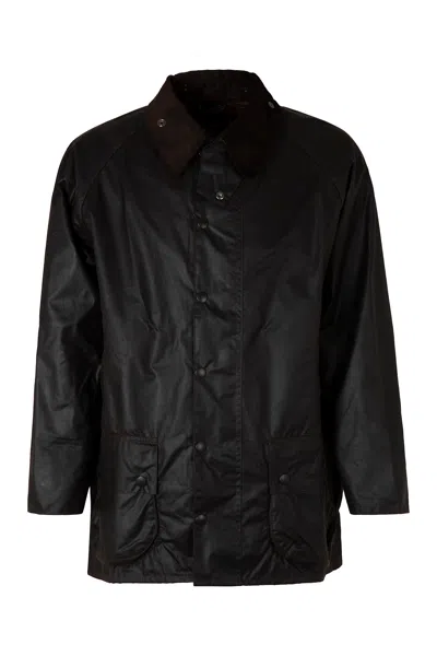 Barbour Badale Waxed-cotton Corduroy-collar Jacket In Black