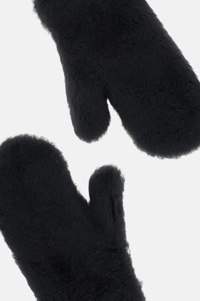 Max Mara Corded Faux Fur Mittens With Attached Cord In Black