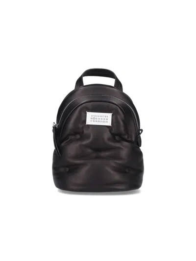Maison Margiela Compact Napa Leather Backpack With Silver Chain Detail In Black