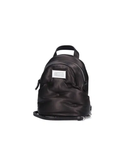 Maison Margiela Compact Napa Leather Backpack With Silver Chain Detail In Black