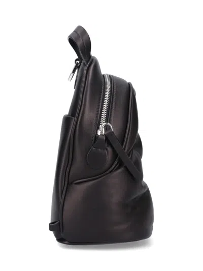 Maison Margiela Compact Napa Leather Backpack With Silver Chain Detail In Black