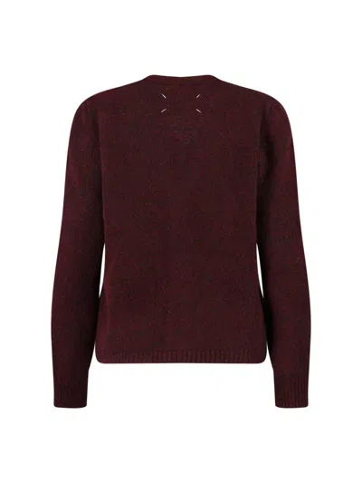 Maison Margiela Washed Wool Knit Cardigan In Burgundy