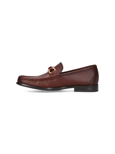 Ferragamo Alain Leather Loafers Gold-tone Hardware Round Toe In Brown