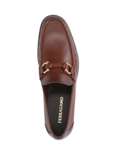 Ferragamo Alain Leather Loafers Gold-tone Hardware Round Toe In Brown