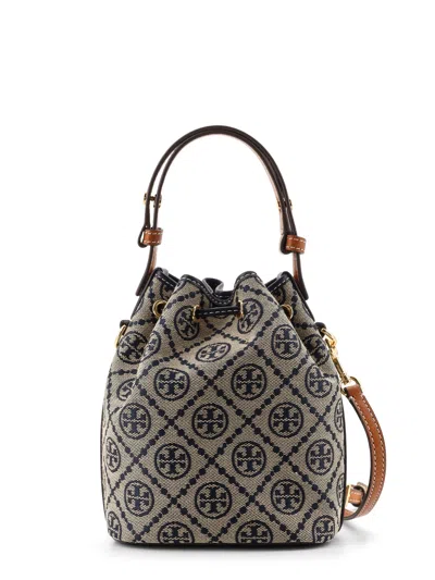 Tory Burch Mini Bucket Bag With Embroidered Fabric T Monogram In Blue