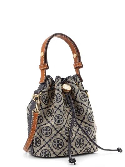 Tory Burch Mini Bucket Bag With Embroidered Fabric T Monogram In Blue