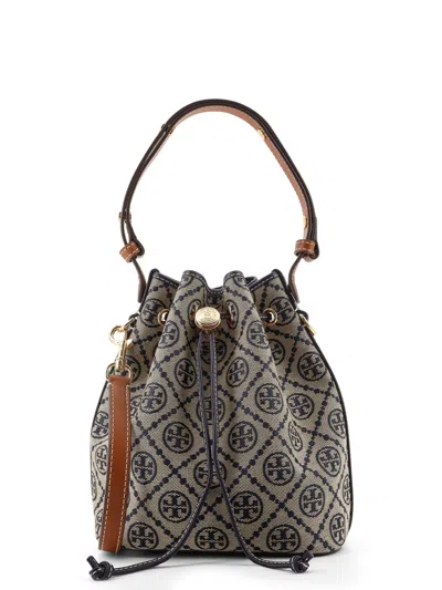 Tory Burch Mini Bucket Bag With Embroidered Fabric T Monogram In Blue