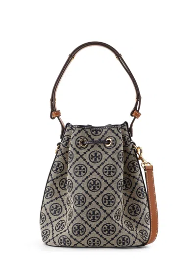 Tory Burch Mini Bucket Bag With Embroidered Fabric T Monogram In Blue