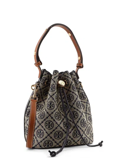 Tory Burch Mini Bucket Bag With Embroidered Fabric T Monogram In Blue
