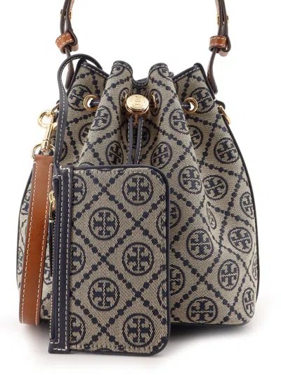Tory Burch Mini Bucket Bag With Embroidered Fabric T Monogram In Blue