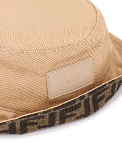 Fendi Logo Patch Monogram Bucket Hat In Brown