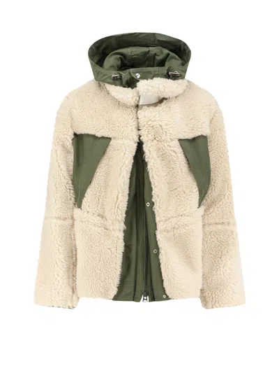 Sacai Eco Shearling And Nylon Jacket In Multi