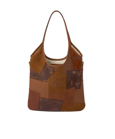 Miu Miu Ivy Leather Patchwork Bag In Brown