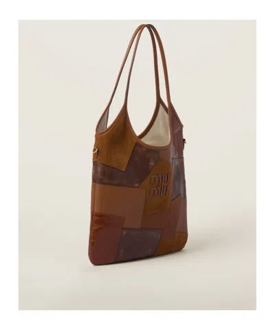 Miu Miu Ivy Leather Patchwork Bag In Brown