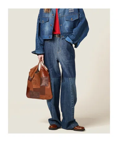 Miu Miu Ivy Leather Patchwork Bag In Brown