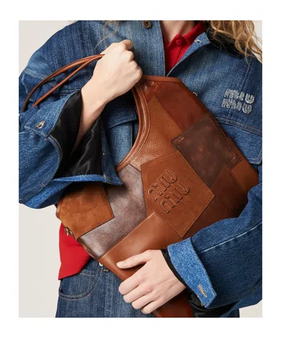 Miu Miu Ivy Leather Patchwork Bag In Brown