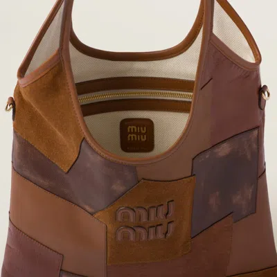 Miu Miu Ivy Leather Patchwork Bag In Brown