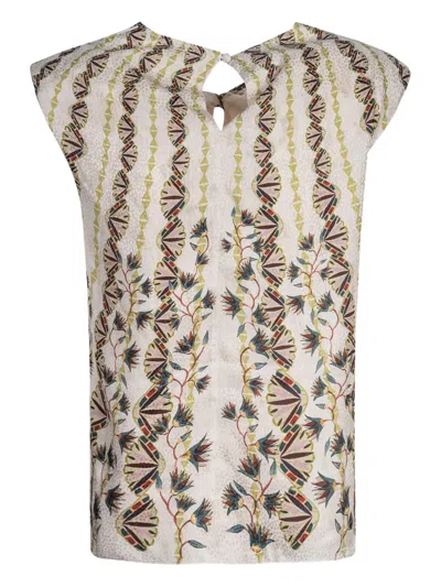 Saloni Sleeveless Silk Top Ivory Halter Neckline Tops In Brown