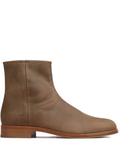 Common Projects Zipped Boot Ankle Boots In Camel Suede In Brown