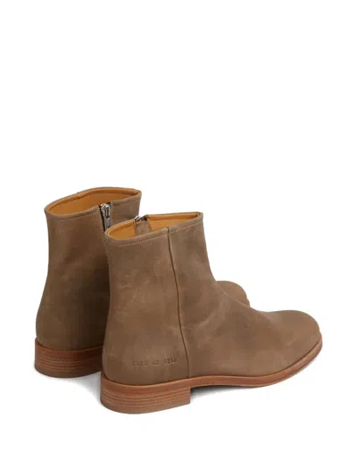Common Projects Zipped Boot Ankle Boots In Camel Suede In Brown