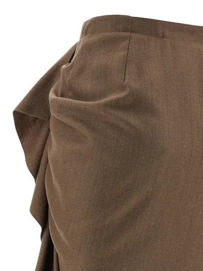 Fabiana Filippi Pinstriped Virgin Wool Midi Skirt With Draping In Brown