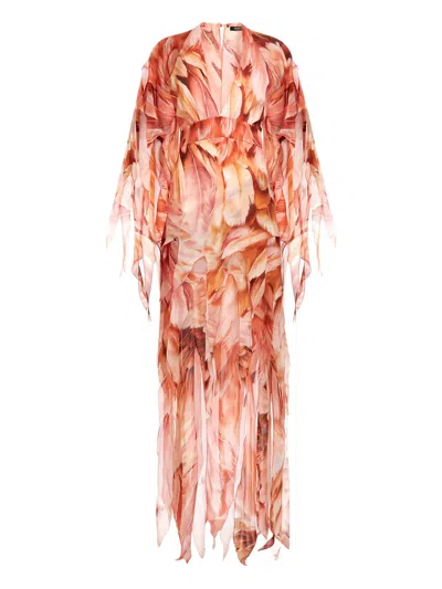 Roberto Cavalli Feather-effect Patterned Maxi Dress In Orange