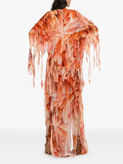 Roberto Cavalli Feather-effect Patterned Maxi Dress In Orange