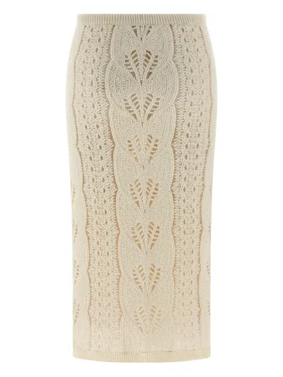 Ermanno Scervino Longuette Tricot Wool Skirt With Tulle Lining In Multi