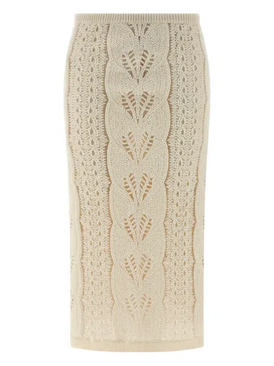 Ermanno Scervino Longuette Tricot Wool Skirt With Tulle Lining In Multi