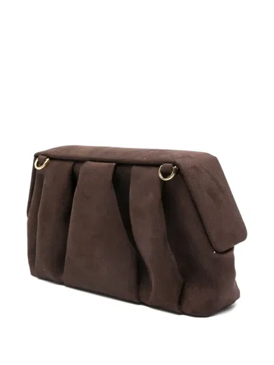 Themoirè Eco Suede Pleated Clutch Bag In Brown