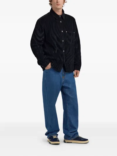 Roberto Cavalli Zebra-print Chest-pocket Shirt In Black