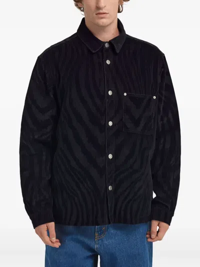 Roberto Cavalli Zebra-print Chest-pocket Shirt In Black