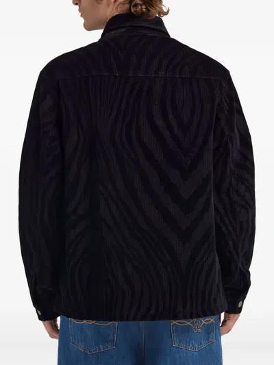 Roberto Cavalli Zebra-print Chest-pocket Shirt In Black