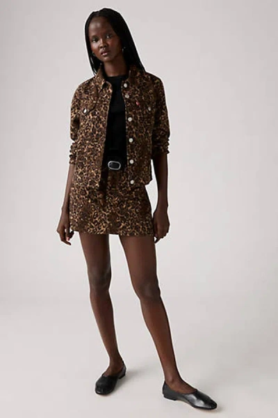 Levi's Womens Cat Eyes Icon Leopard-print Denim Mini Skirt In Brown