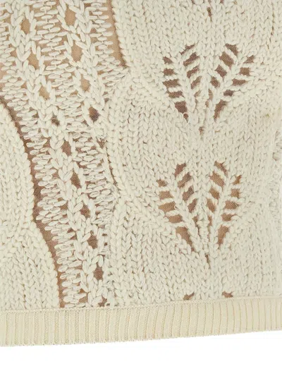 Ermanno Scervino Strapless Cropped Knit Top With Sheer Accents In White