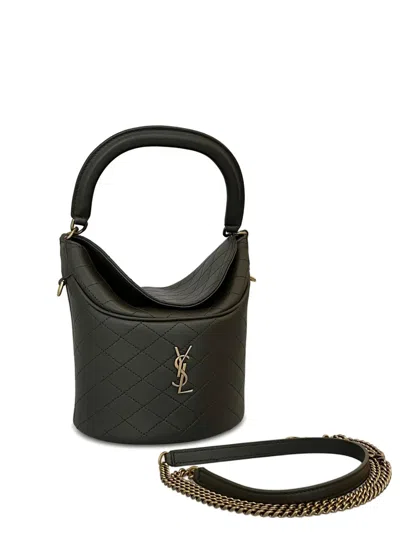 Saint Laurent Gaby Quilted-pattern Mini Bucket Bag In Black