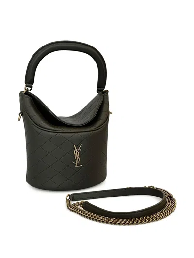 Saint Laurent Gaby Quilted-pattern Mini Bucket Bag In Black