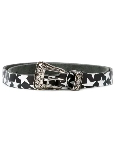 Saint Laurent Star Print Belt In Black
