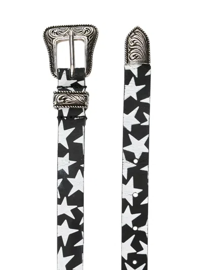 Saint Laurent Star Print Belt In Black