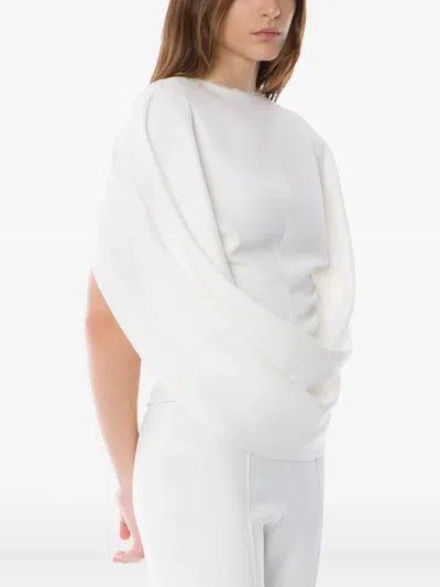 Alberta Ferretti Cape-inspired Stretch Cady Top With Draped Elegance In White
