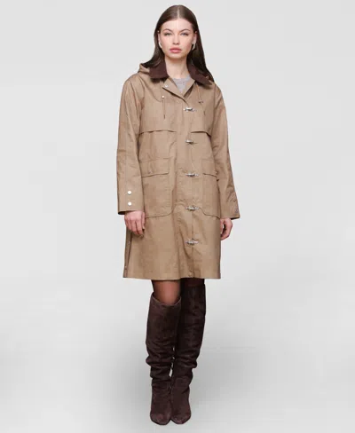 Avec Les Filles Longline Raincoat With Removable Hood In Brown