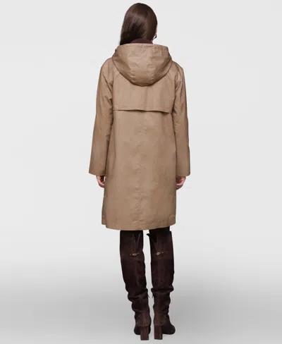 Avec Les Filles Longline Raincoat With Removable Hood In Brown