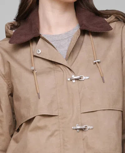 Avec Les Filles Longline Raincoat With Removable Hood In Brown