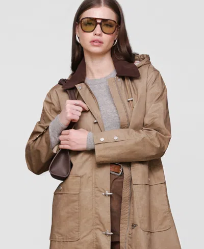Avec Les Filles Longline Raincoat With Removable Hood In Brown