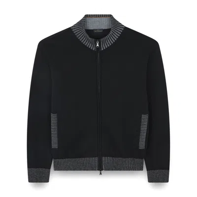 Paul & Shark Soft Cool Touch Wool Sweater With Zip Closure In Black