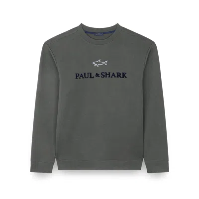 Paul & Shark X-soft Cotton Sweatshirt With Logo Print In Gray